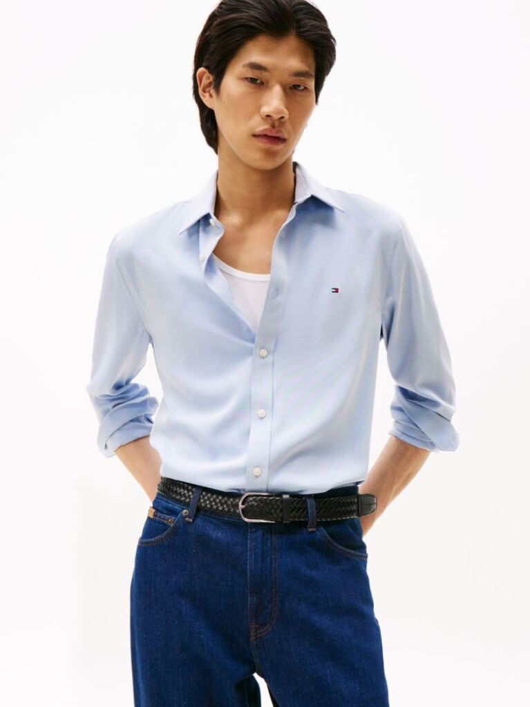 Blue Performance Slim Fit Pique Oxford Shirt  Men