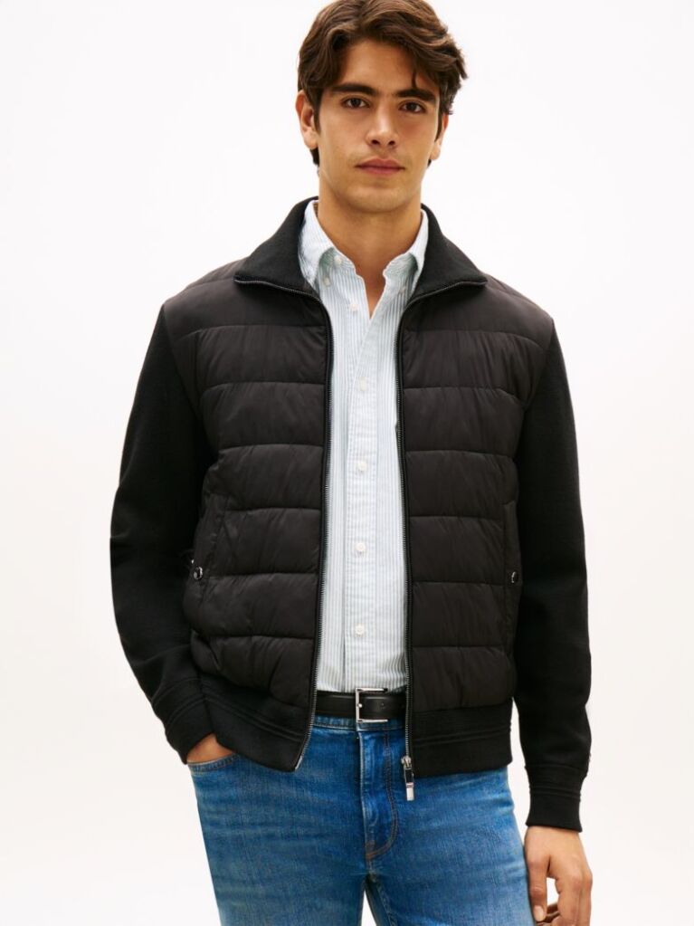 Black Smart Casual Mixed Texture Zip-Thru Jacket  Men