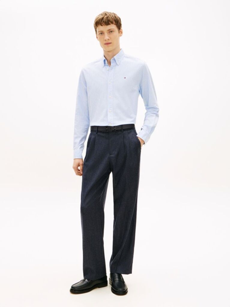 Blue Smart Casual Wool Blend Trousers  Men
