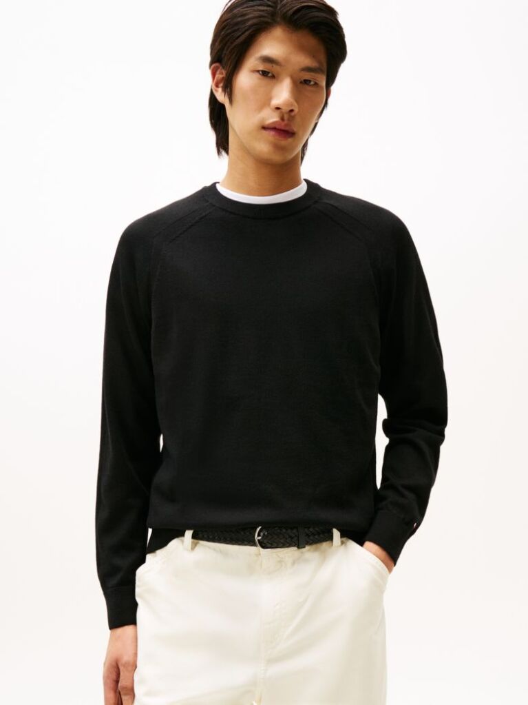 Black Performance Tech Wool Crew Neck Jumper  Men