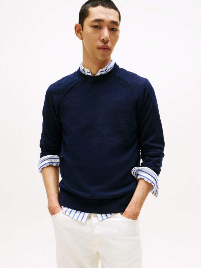 Blue Performance Tech Wool Crew Neck Jumper  Men