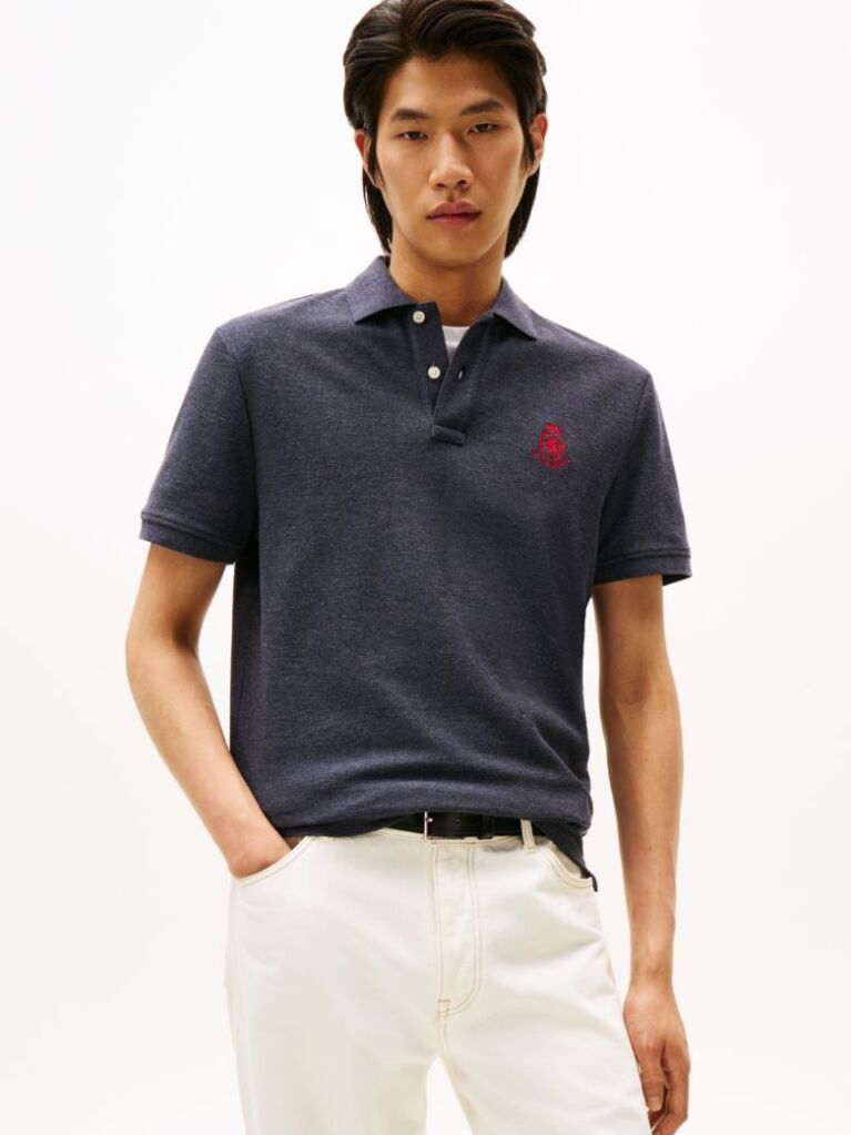 Blue TH Crest Regular Fit Pique Polo Shirt  Men