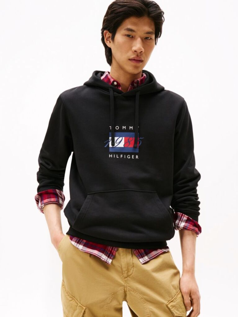 Μαύρο Hoody Με Σημαία Και Κορδόνι  Άνδρες