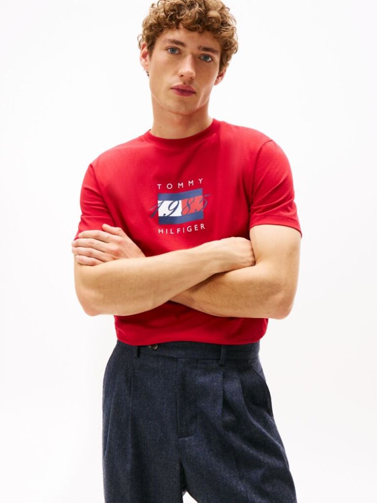 Κόκκινο Jersey T-Shirt Με Σημαία  Άνδρες
