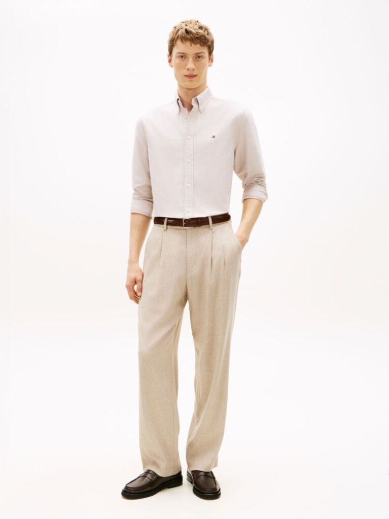 Beige Smart Casual Flannel Relaxed Trousers  Men