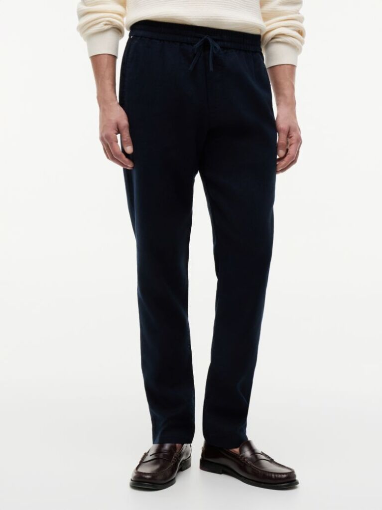 Blue Harlem Tapered Leg Linen Blend Chinos  Men