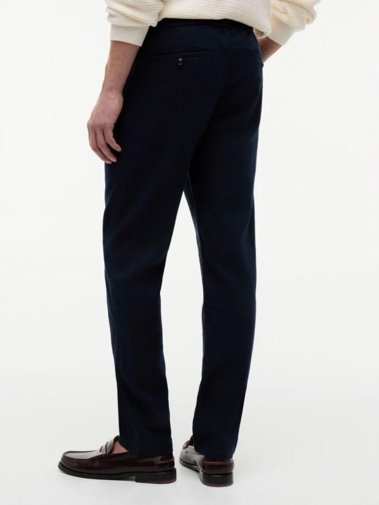 Blue Harlem Tapered Leg Linen Blend Chinos  Men