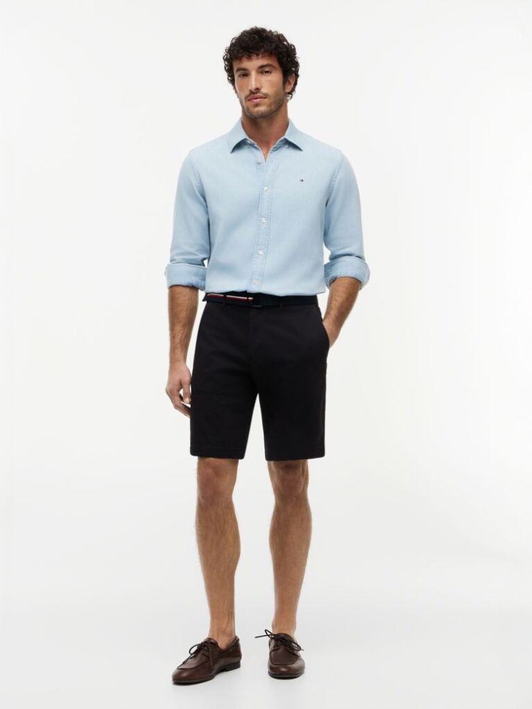 Black Denton Belted Twill Slim Bermuda Shorts  Men