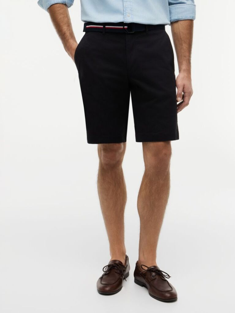 Black Denton Belted Twill Slim Bermuda Shorts  Men