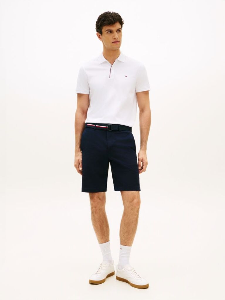 Blue Denton Belted Twill Slim Bermuda Shorts  Men