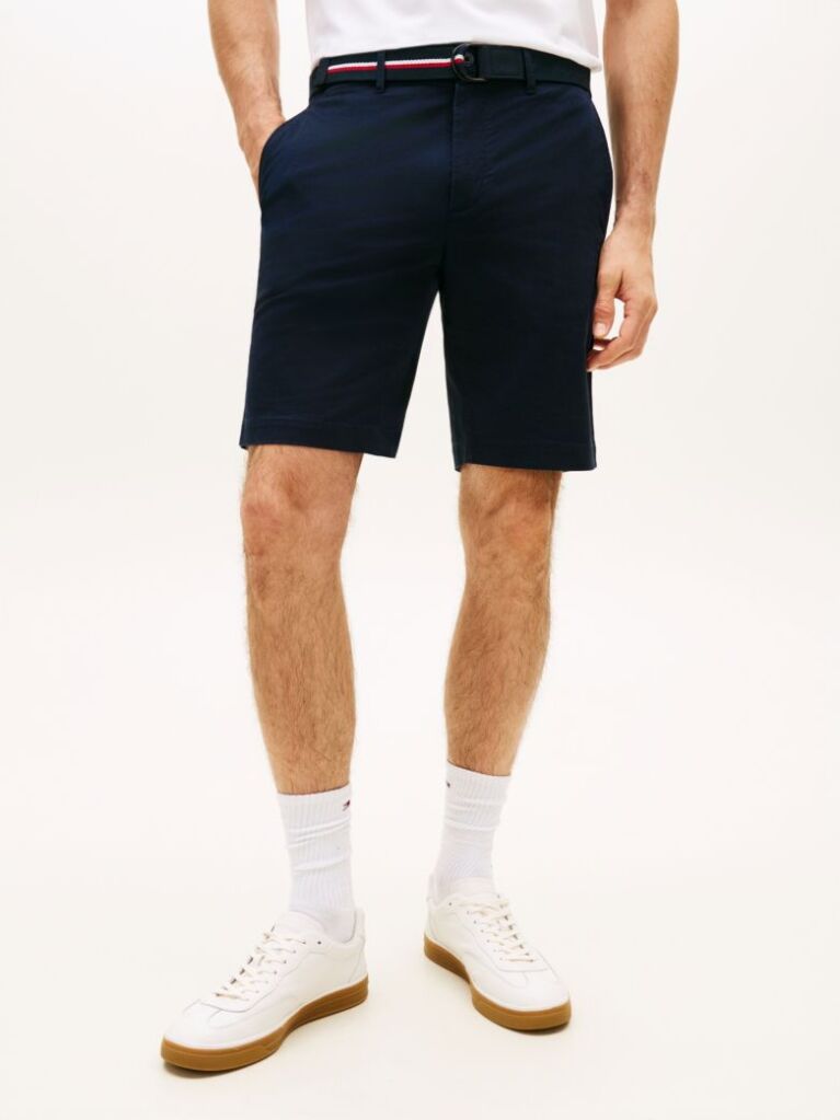 Blue Denton Belted Twill Slim Bermuda Shorts  Men