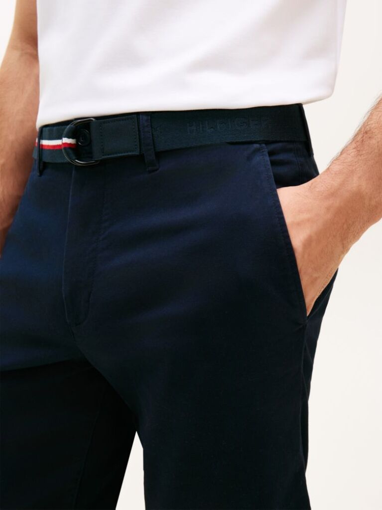 Blue Denton Belted Twill Slim Bermuda Shorts  Men