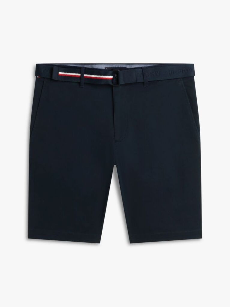 Blue Denton Belted Twill Slim Bermuda Shorts  Men