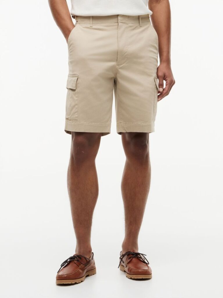 Beige Twill Relaxed Cargo Bermuda Shorts  Men
