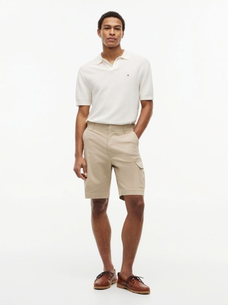 Beige Twill Relaxed Cargo Bermuda Shorts  Men
