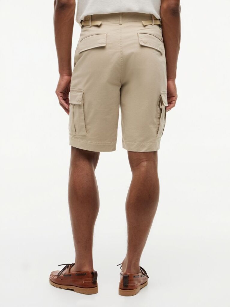 Beige Twill Relaxed Cargo Bermuda Shorts  Men