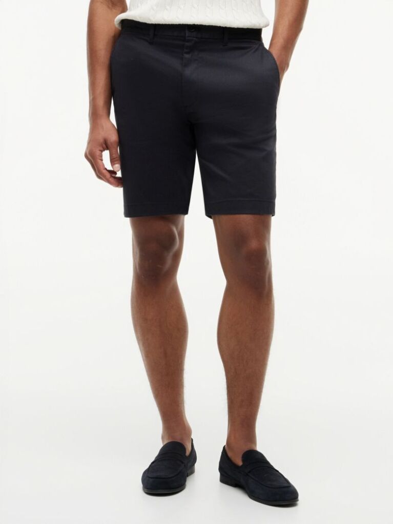 Blue Denton Print Slim 9.5" Inseam Chino Bermuda Shorts  Men