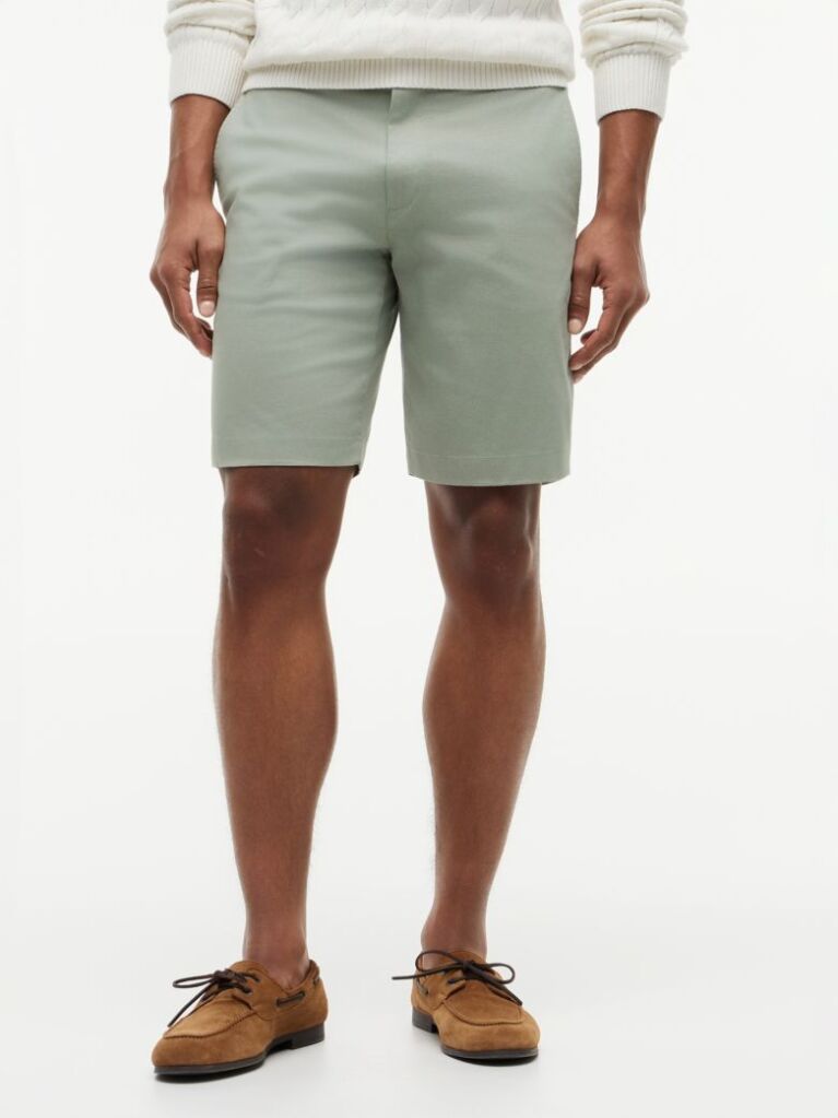 Grey Denton Print Slim 9.5" Inseam Chino Bermuda Shorts  Men