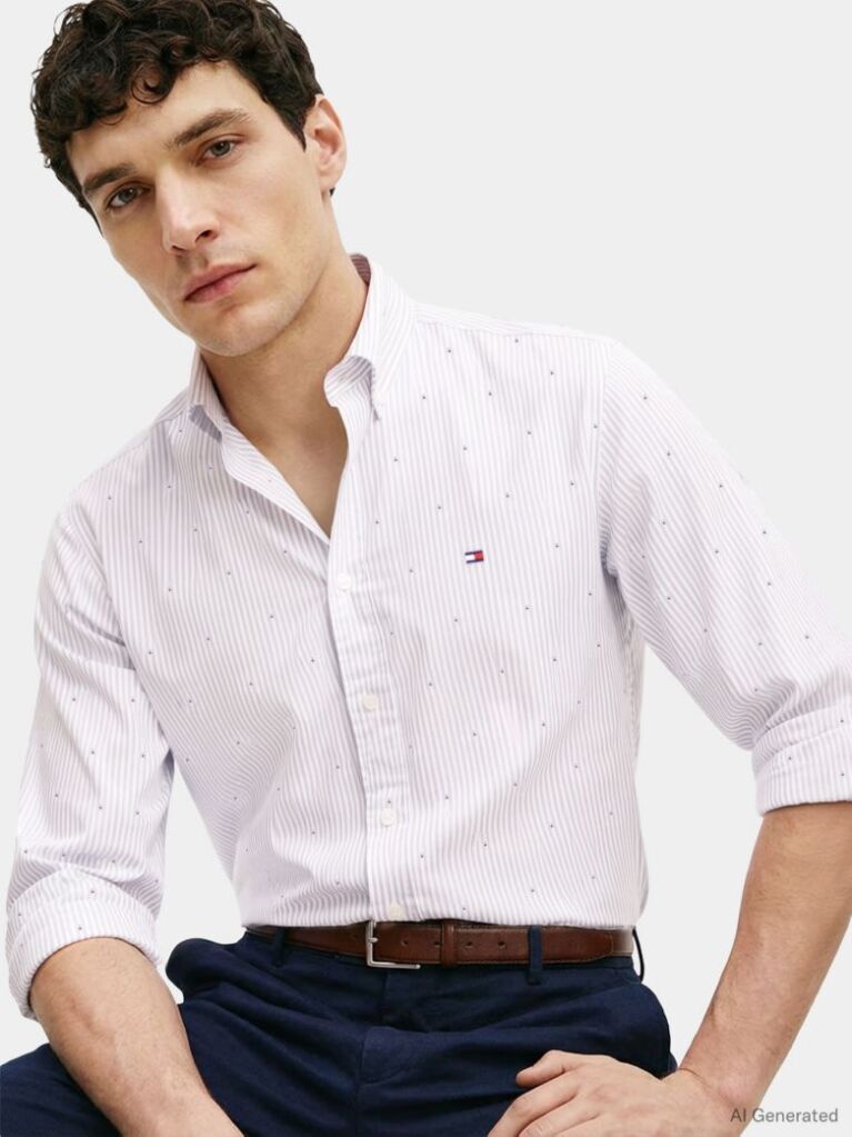 Blue Hilfiger Pinstripe Regular Fit Flex Poplin Shirt  Men