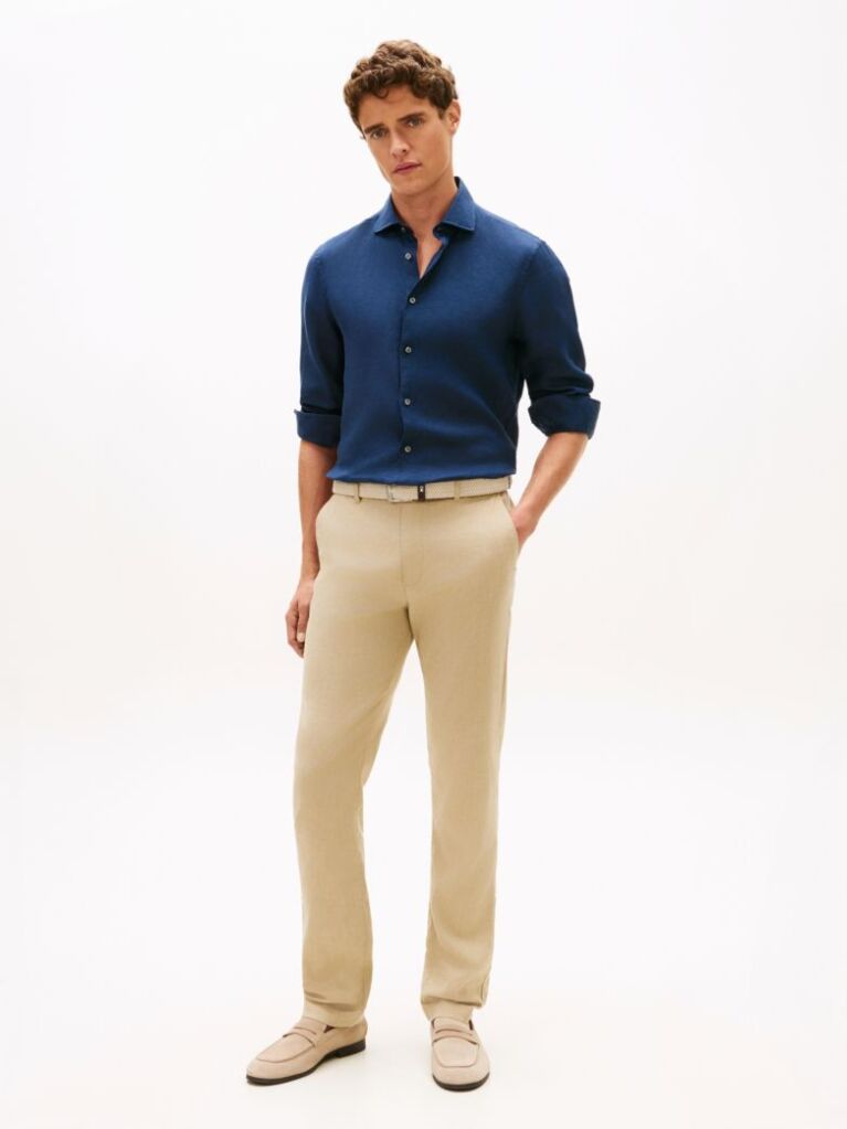 Μπλε Smart Casual Λινό Πουκάμισο Σε Slim Γραμμή  Άνδρες