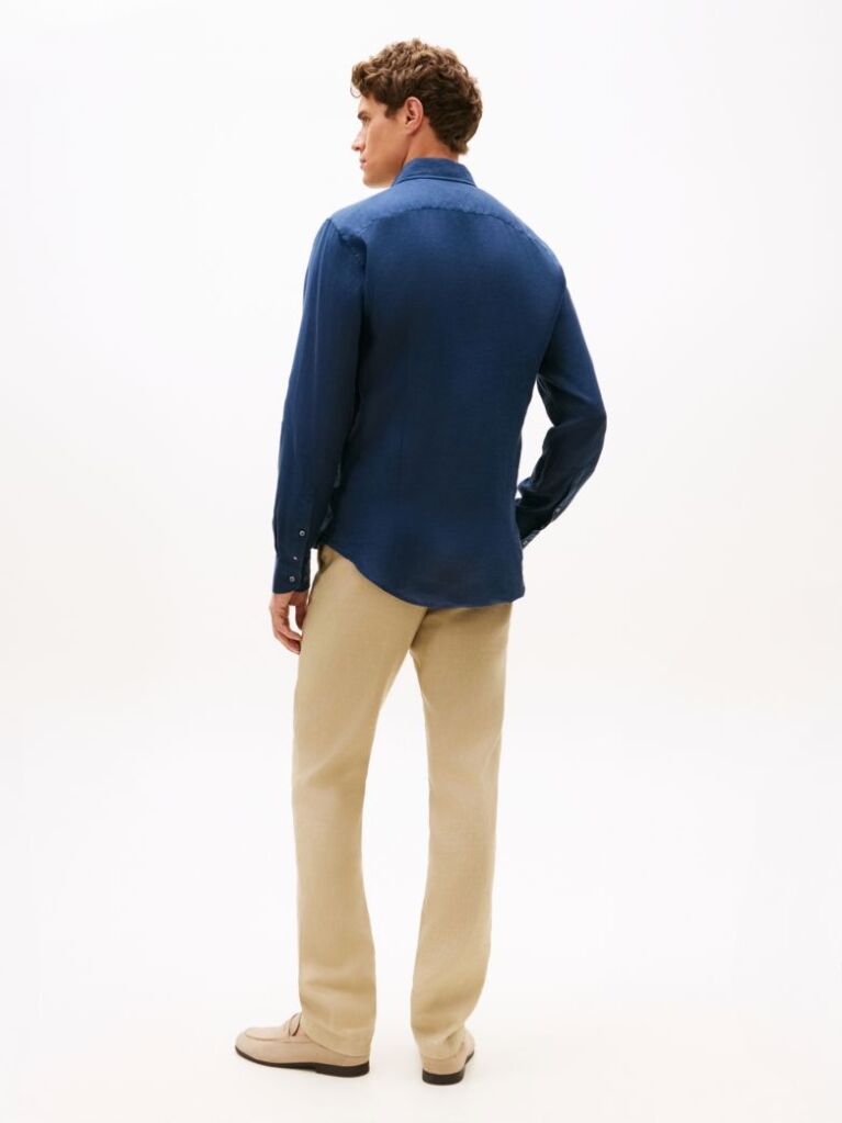 Μπλε Smart Casual Λινό Πουκάμισο Σε Slim Γραμμή  Άνδρες