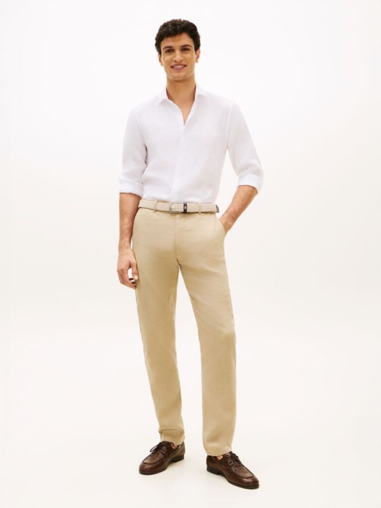 Άσπρο Smart Casual Λινό Πουκάμισο Σε Slim Γραμμή  Άνδρες