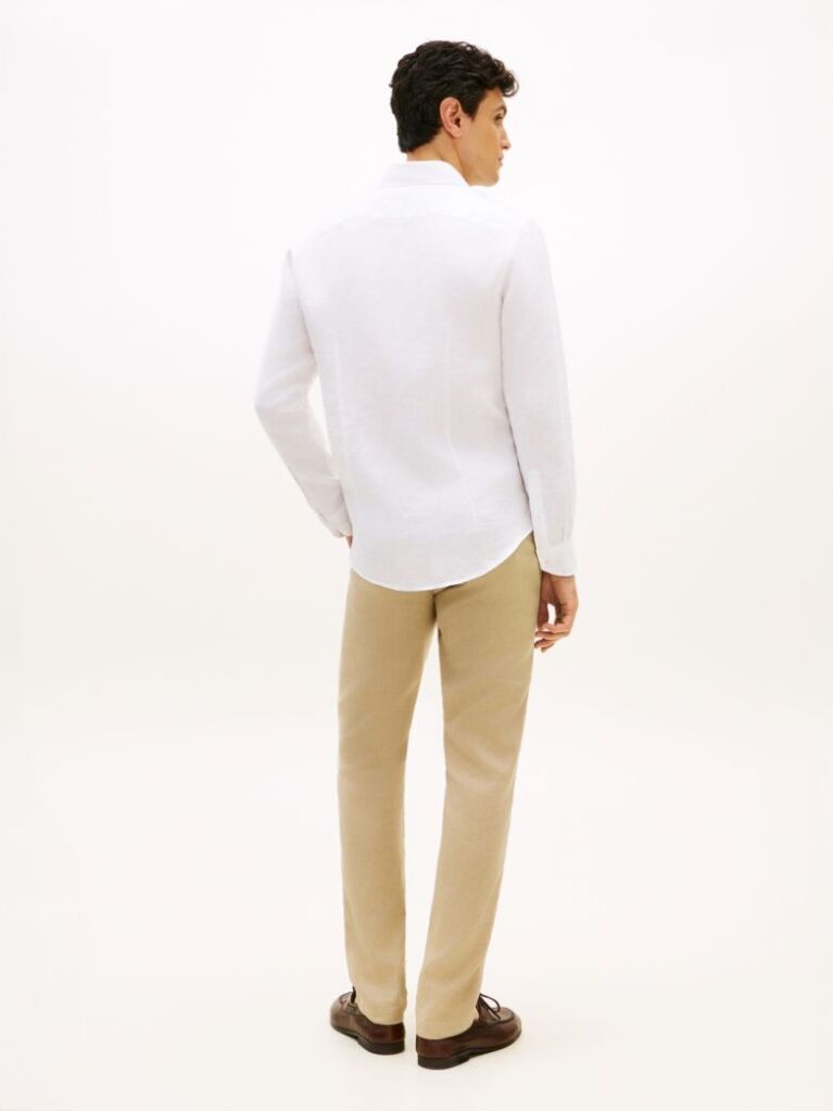 Άσπρο Smart Casual Λινό Πουκάμισο Σε Slim Γραμμή  Άνδρες