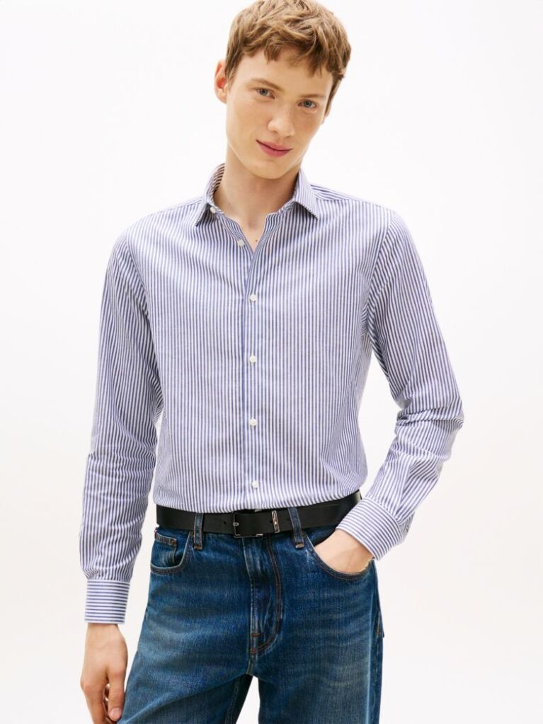 Blue Smart Casual TH Flex Slim Fit Stripe Shirt  Men