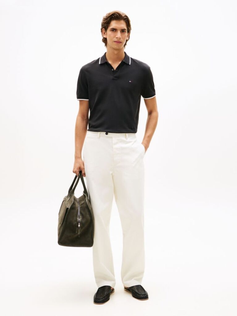 Black Regular Fit Tipped Pique Polo Shirt  Men