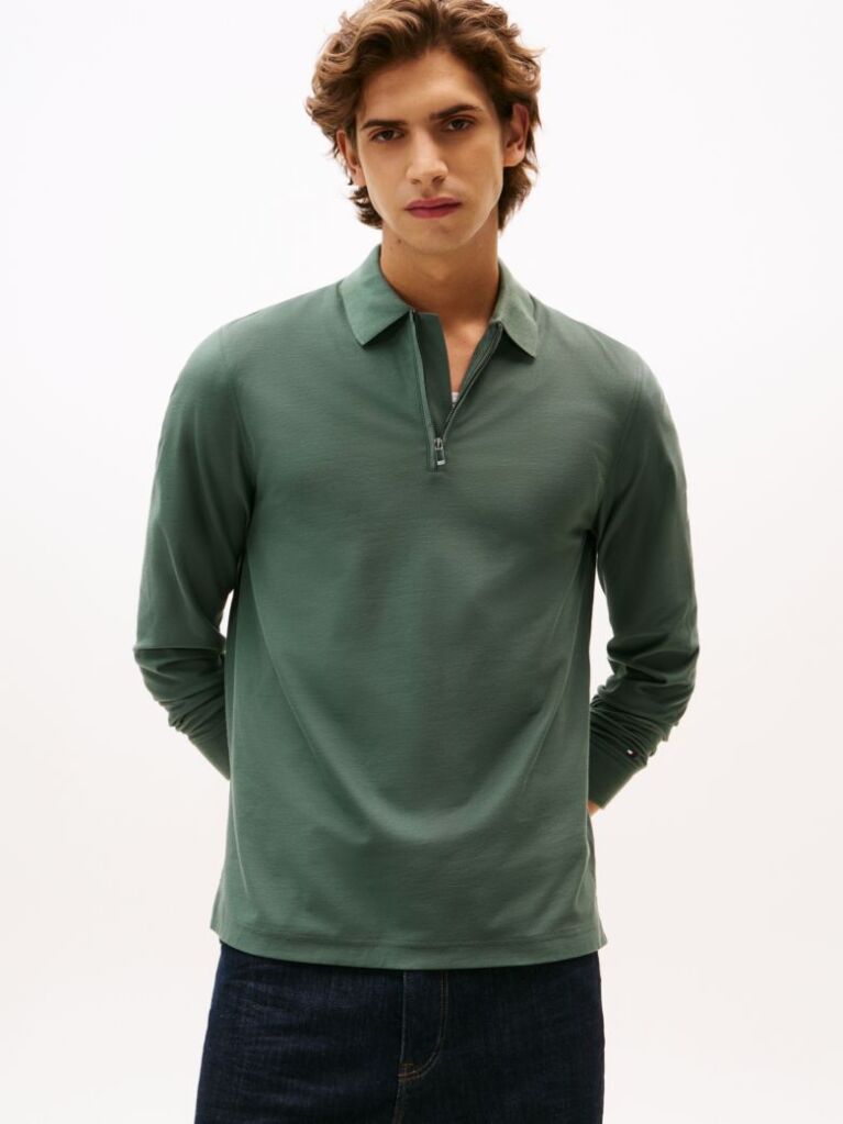 Green Performance Zip Polo Shirt  Men