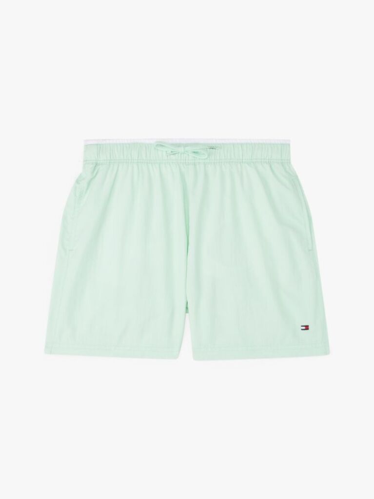 Green Essential Flag Embroidery Mid Length Swim Shorts  Boys
