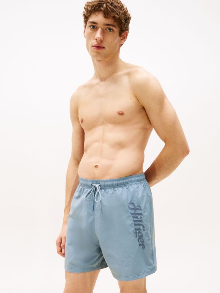 Blue Signature Logo Mid Length Swim Shorts  Men