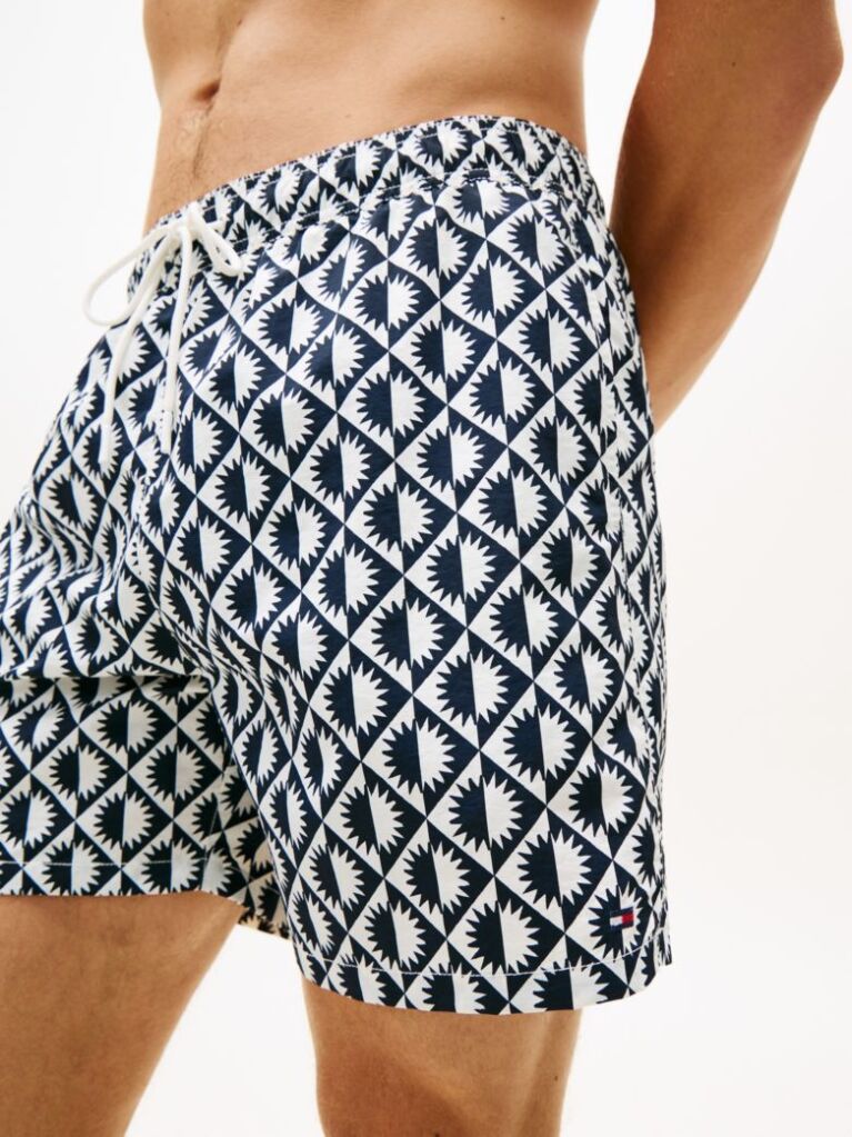Multi Print Mid Length Swim Trunks  Men