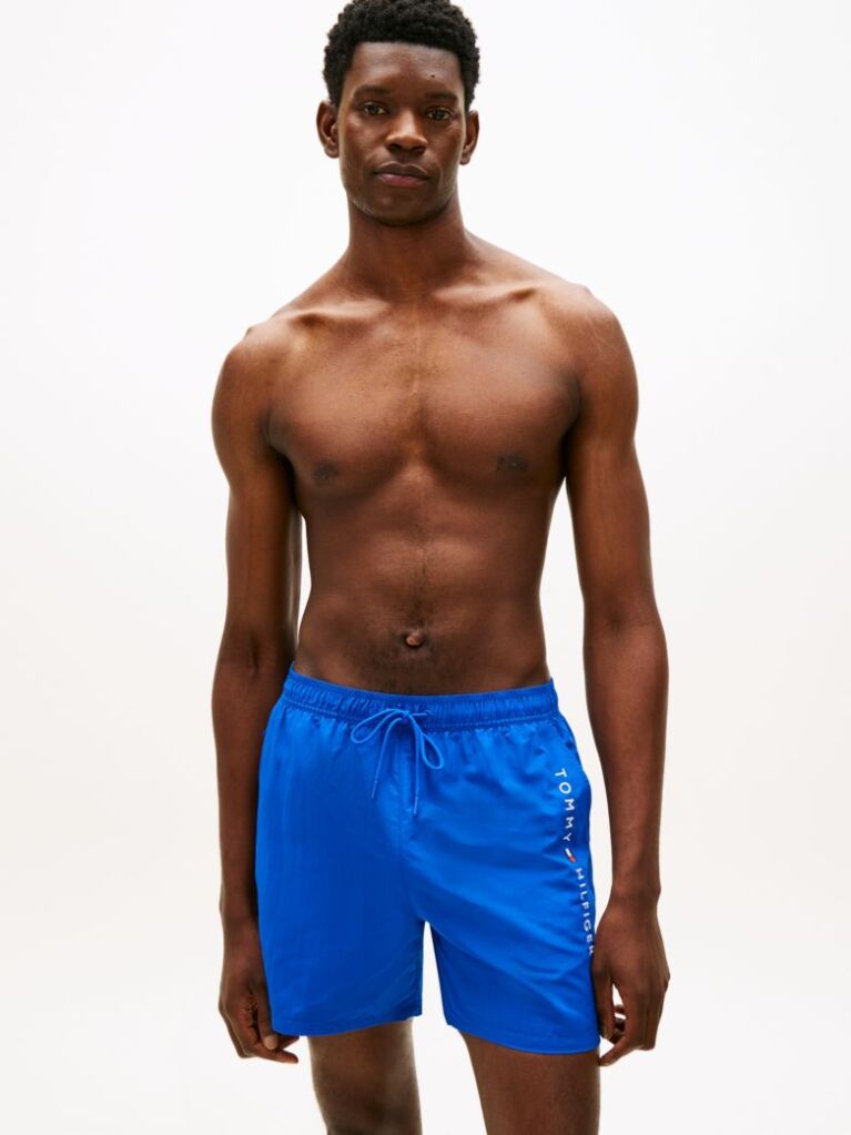 Blue Original Logo Mid Length Swim Shorts  Men