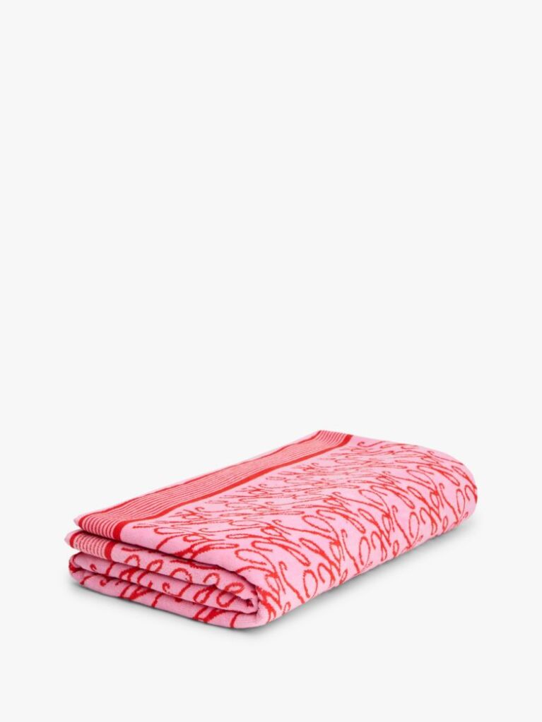 Pink Essential Logo Yarn Dyed Velour Beach Towel  Unisex