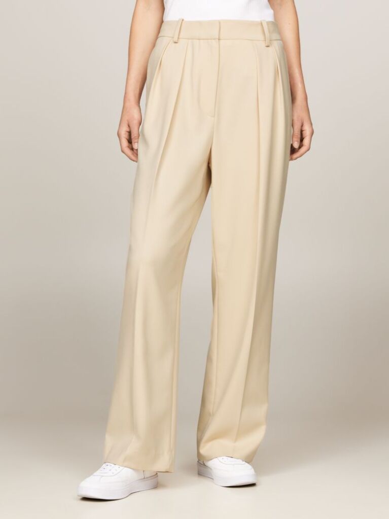 Beige Pigment Dyed Relaxed Straight Leg Trousers  Women