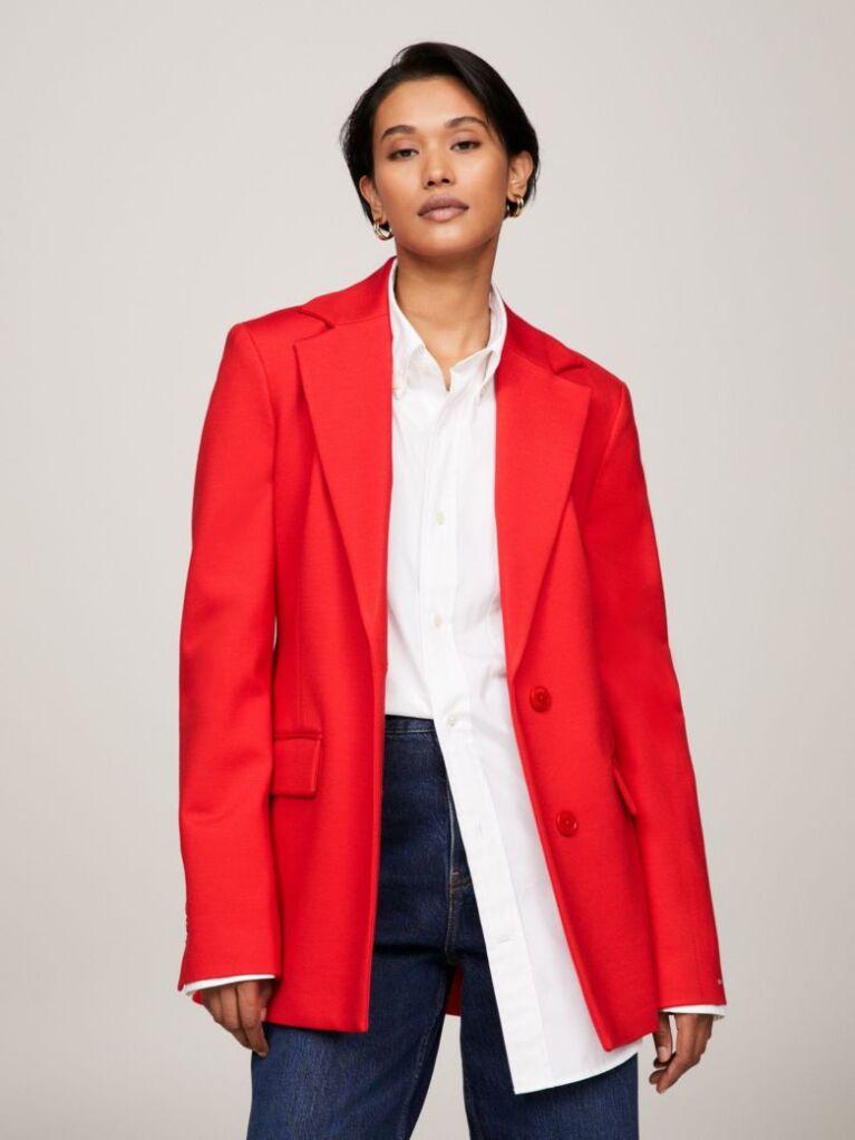 Red Single Breasted Slim Fit Blazer  Women