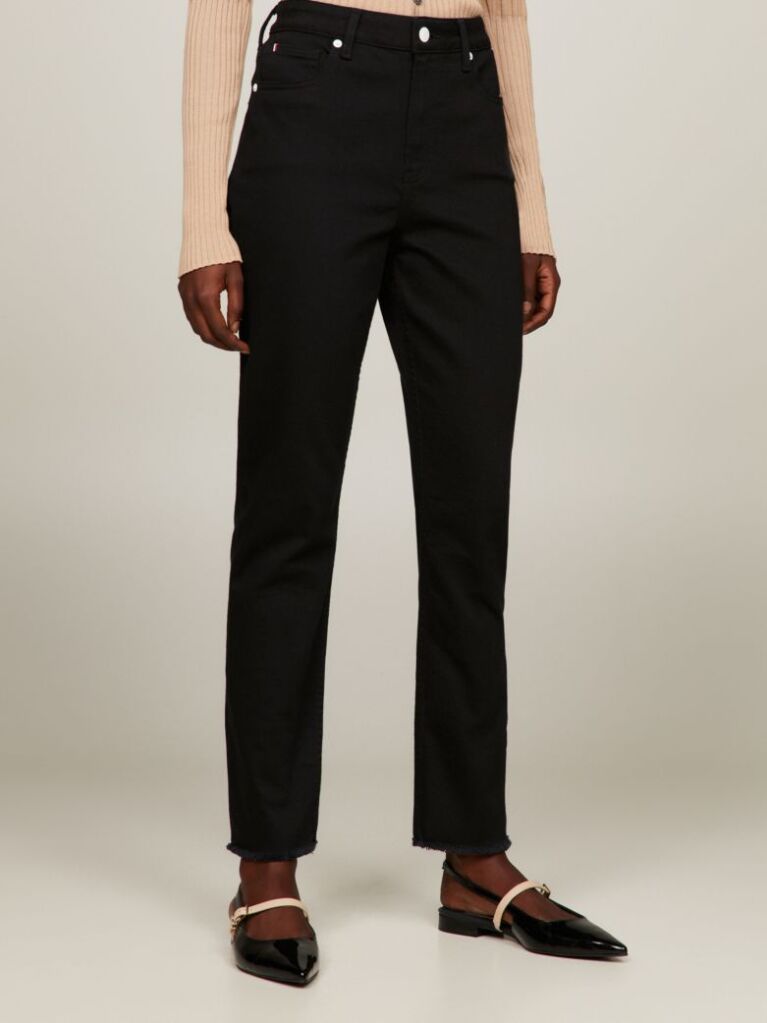Black High Rise Slim Cigarette Black Ankle Jeans  Women