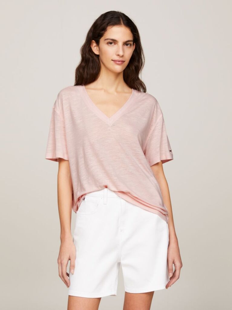 Pink V-Neck Relaxed T-Shirt  Women