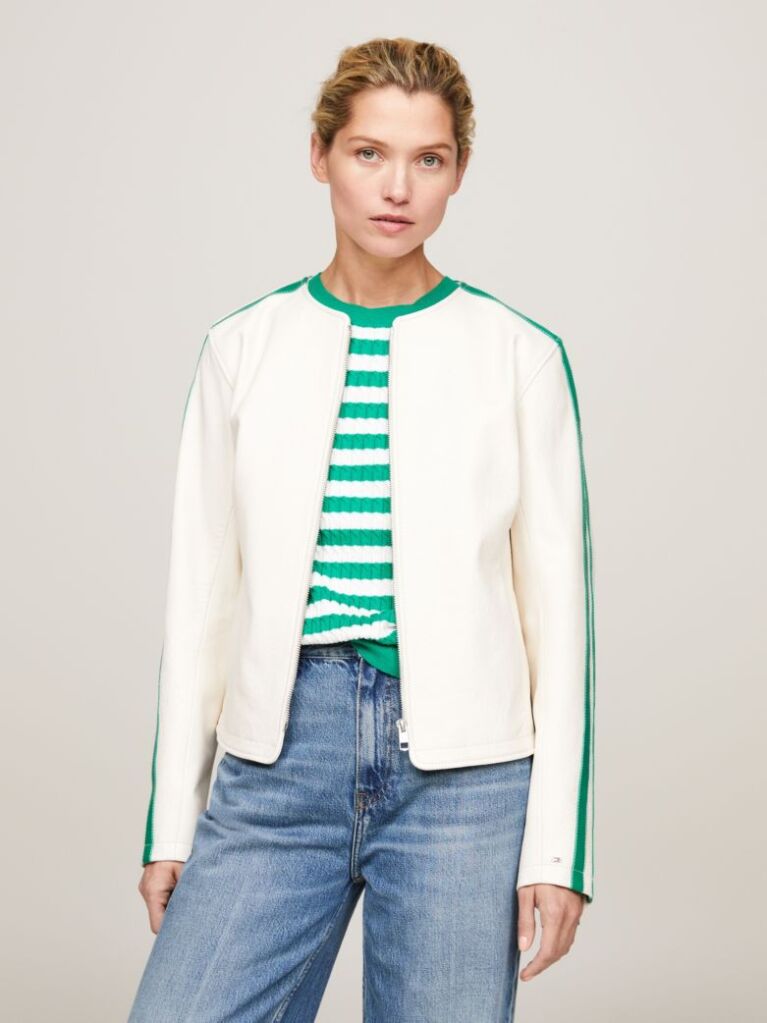 Multi Leather Back Logo Slim Bomber Jacket  Women