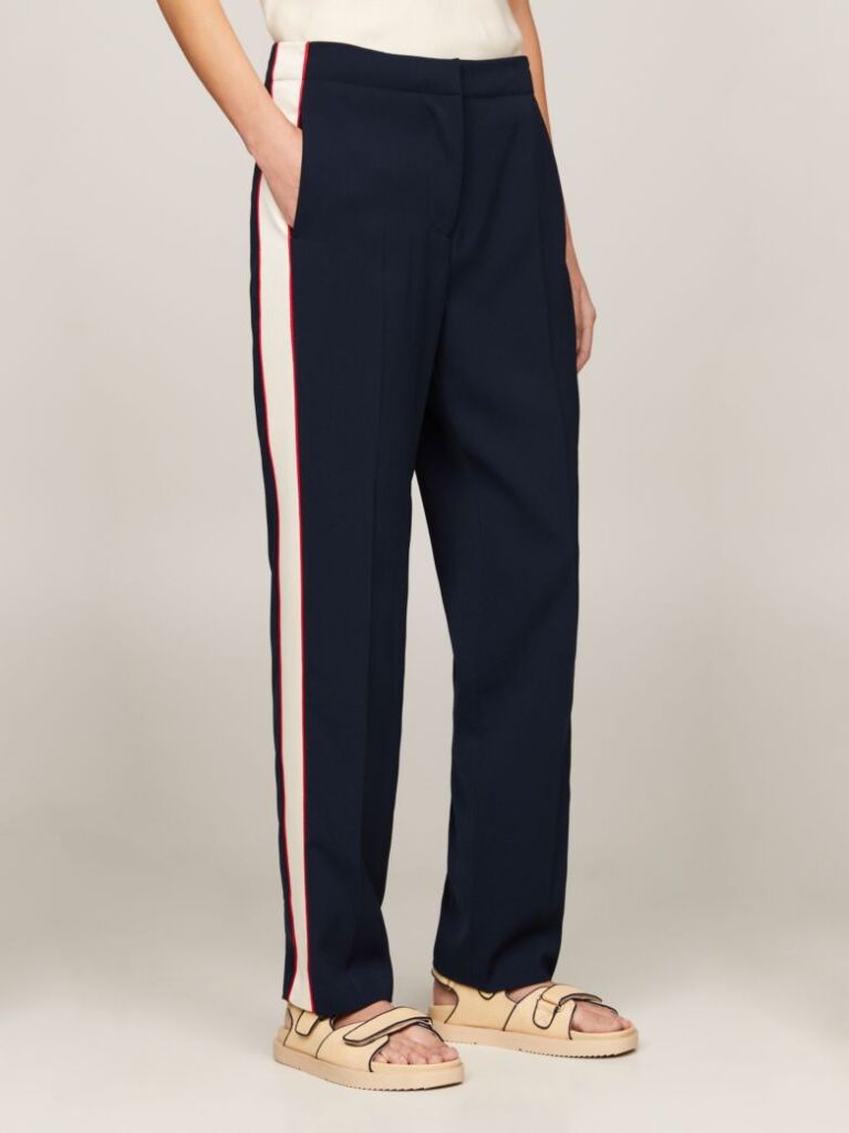 Blue Colour-Blocked Slim Fit Straight Trousers  Women