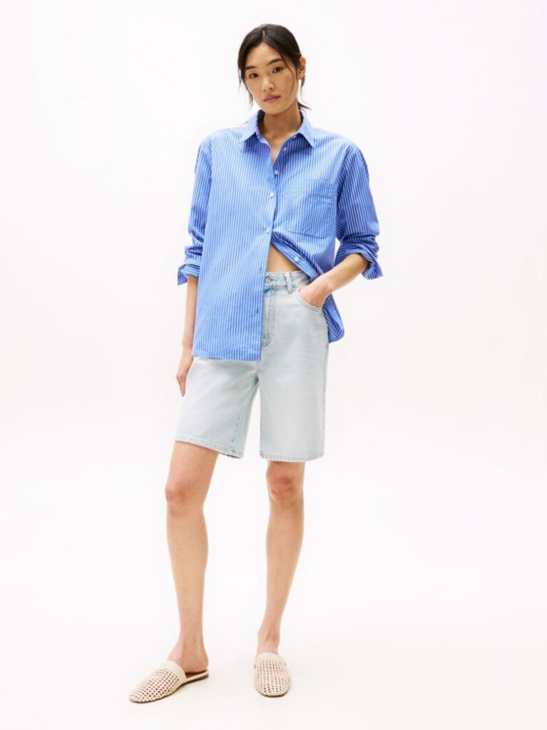 Μπλε Άνετη Denim Βερμούδα  Γυναίκες