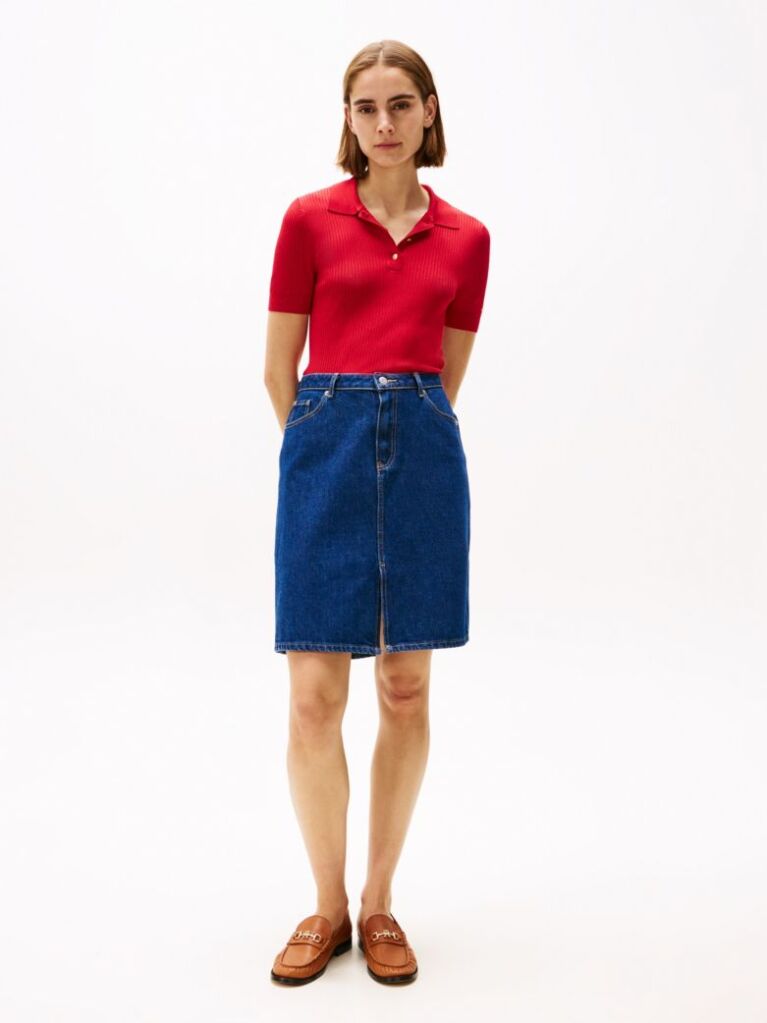 Μπλε Μίνι Denim Φούστα Σε Ίσια Γραμμή  Γυναίκες