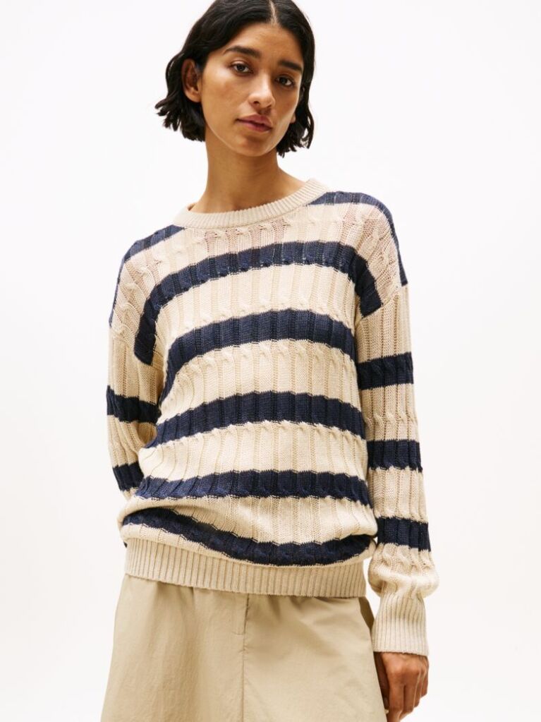 Multi Linen Blend Cable Knit Relaxed Jumper  Women