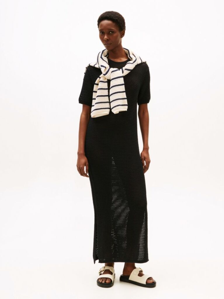 Black Pointelle Crochet Maxi Jumper Dress  Women