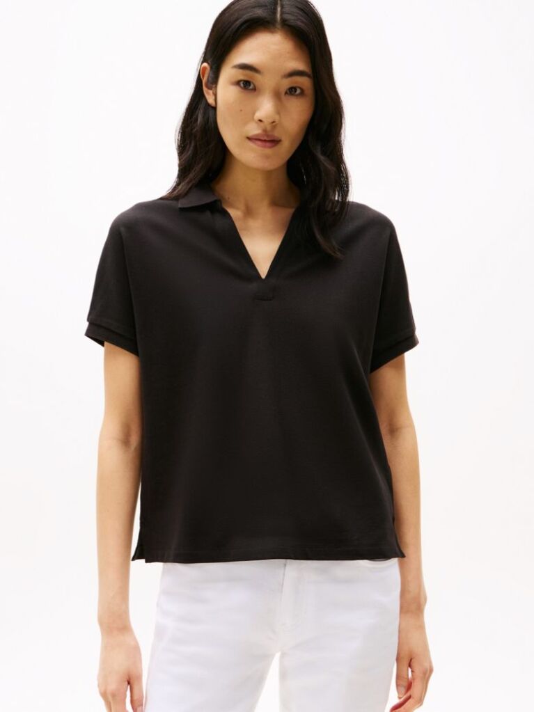 Black Relaxed Polo Shirt  Women