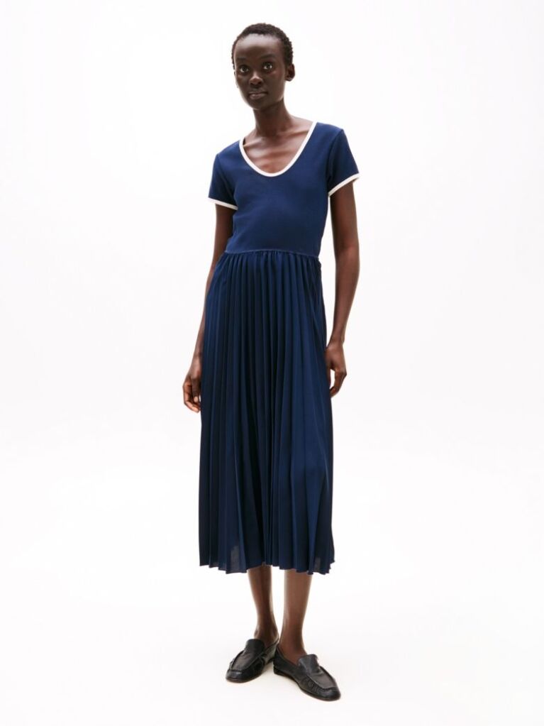 Blue Pleated Fit And Flare Midi Dress  Women