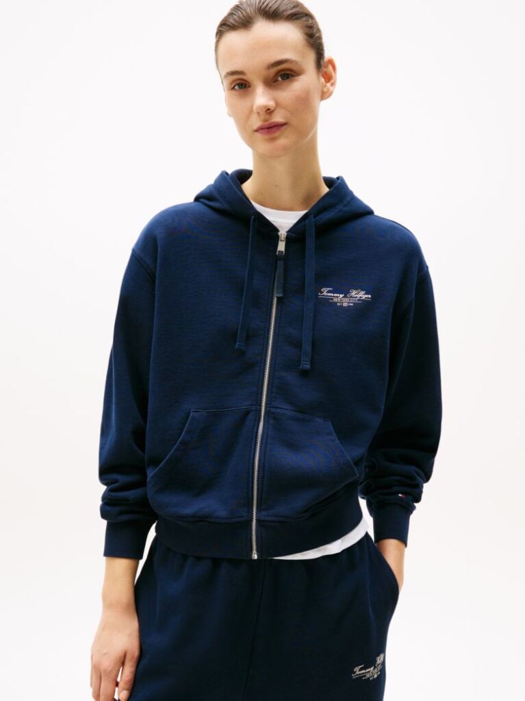Μπλε Hoody Με Φερμουάρ Και Λογότυπο  Γυναίκες