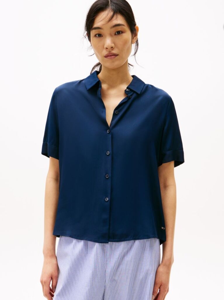 Blue Relaxed Fit Short Sleeve Shirt  Women