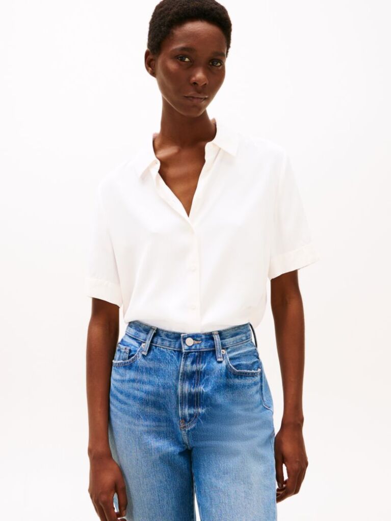 White Relaxed Fit Short Sleeve Shirt  Women